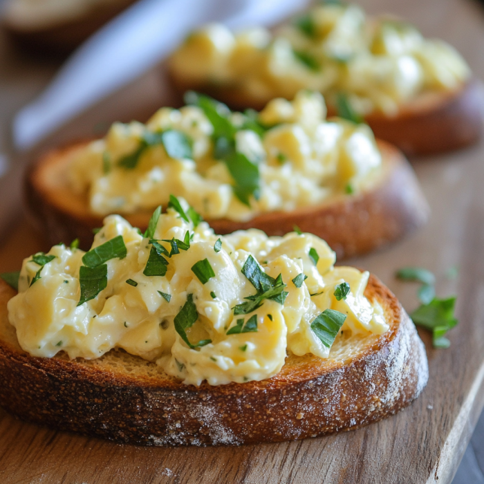 Tangy Egg Salad Crostini: A Zesty Bite-Sized Delight