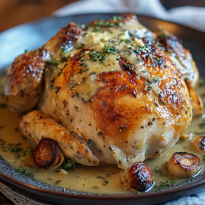 Rustic Roasted Garlic Chicken with Asiago Gravy Recipe