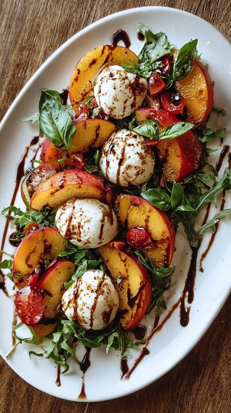 Fresh Peach Burrata Salad with Basil and Balsamic