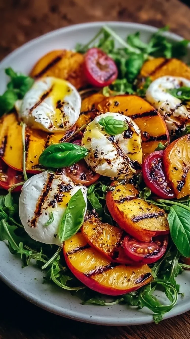 Delicious Grilled Peach & Burrata Summer Salad with Zesty Lemon Vinaigrette
