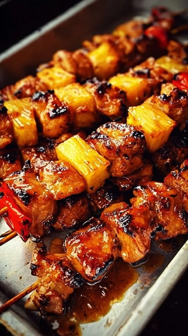 Grilled BBQ Chicken Skewers with Pineapple Glaze