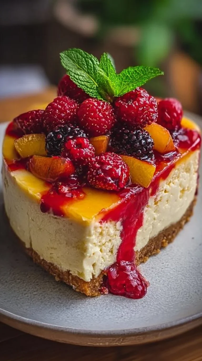 Summer Berry Peach Cheesecake
