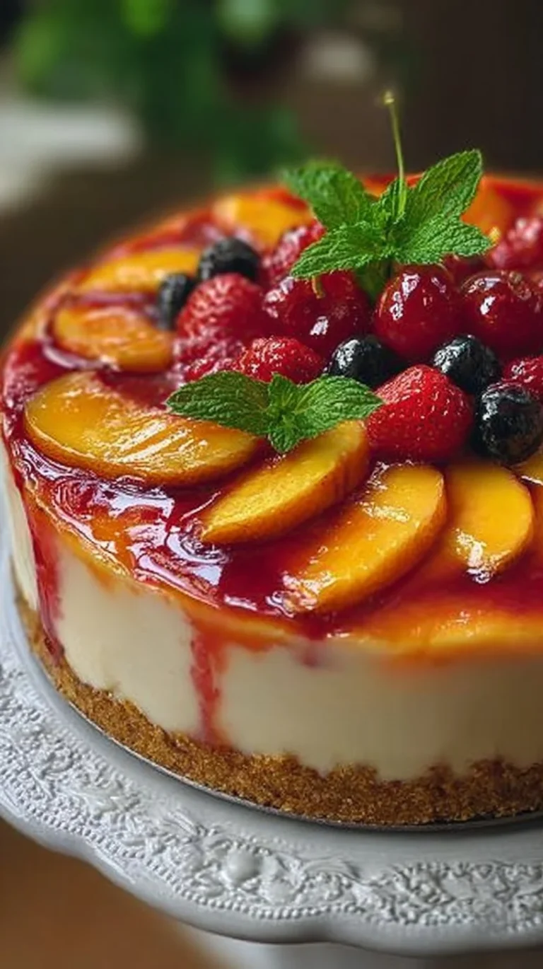 Summer Berry Peach Cheesecake