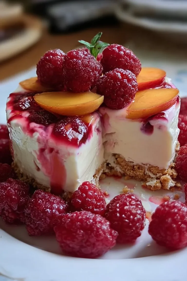 Summer Bliss Peach and Raspberry Cheesecake Delight