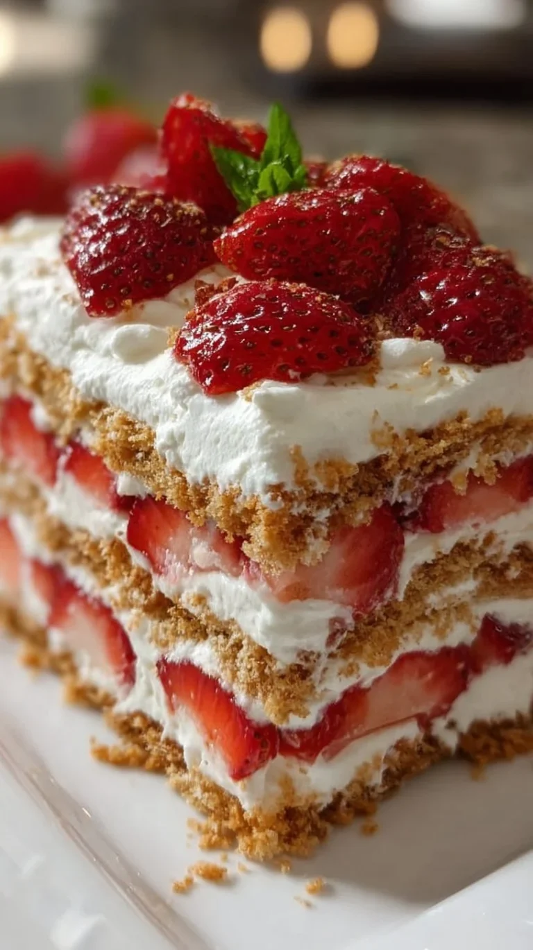 Sweet & Creamy Strawberry Shortcake Icebox Cake (No Bake!)