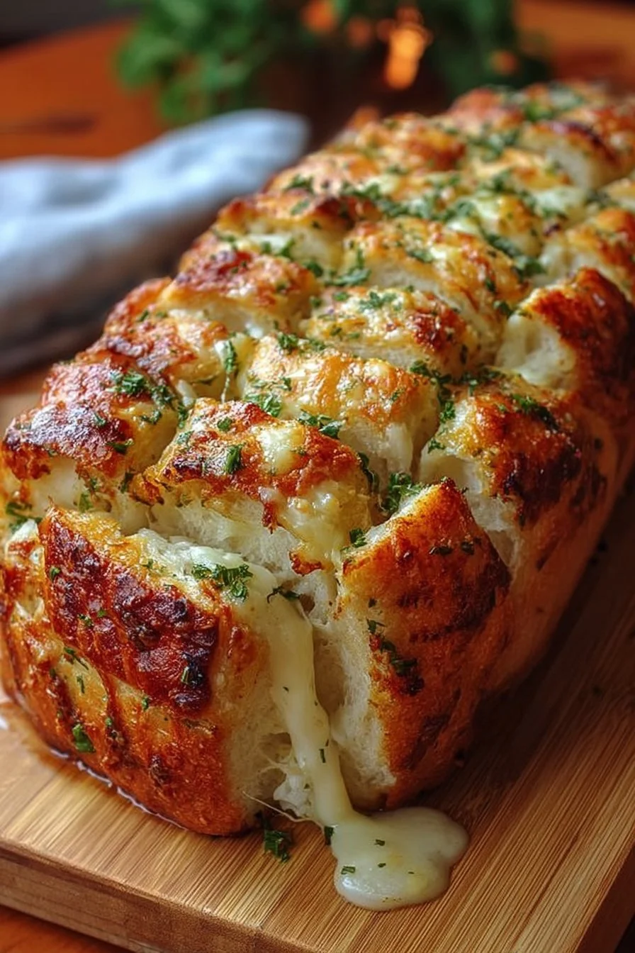 Cheesy garlic pull-apart bread fresh out of the oven