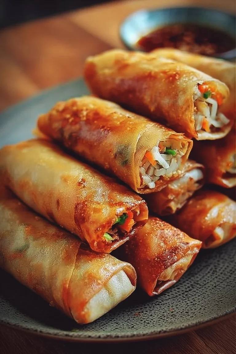 Delicious crispy Chinese spring rolls served on a plate