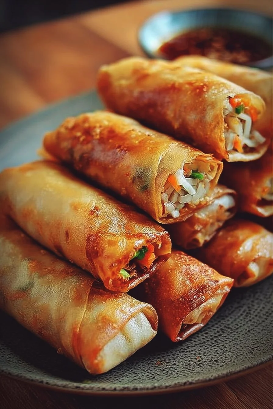 Delicious crispy Chinese spring rolls served on a plate