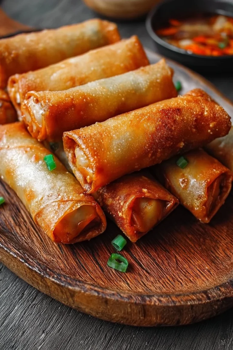 Crispy Chinese spring rolls filled with fresh vegetables and herbs