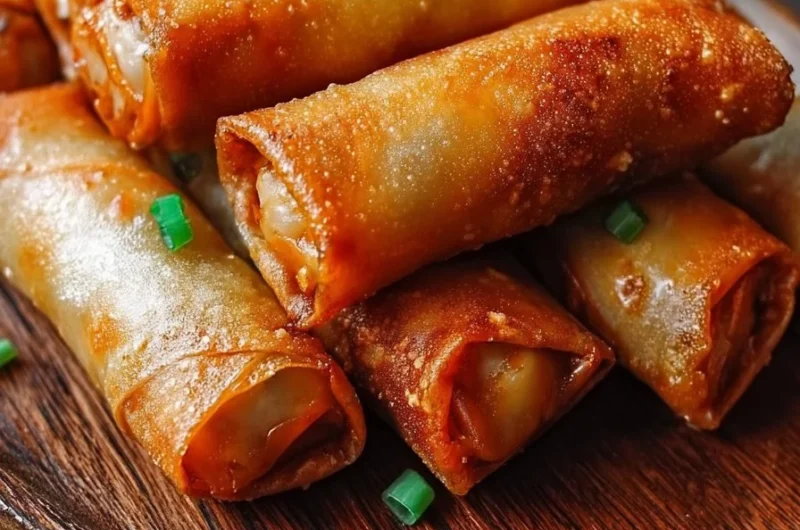 Crispy Chinese spring rolls filled with fresh vegetables and herbs