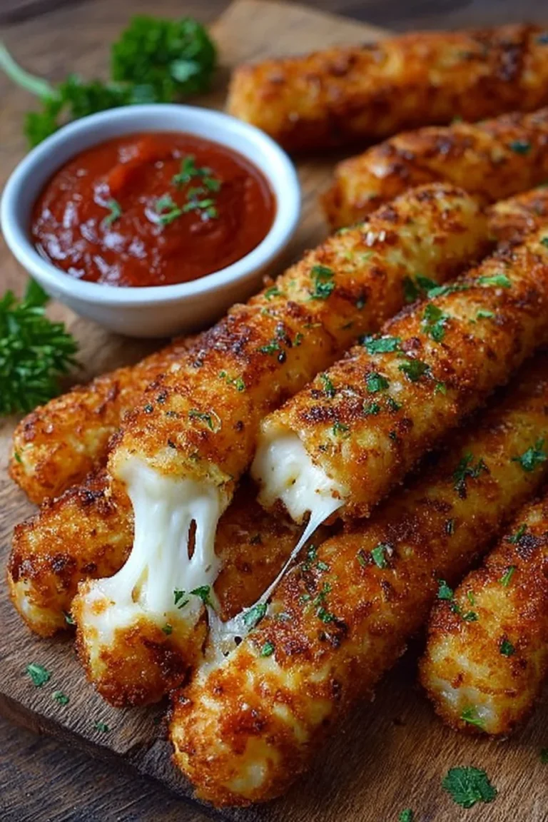 Homemade crispy mozzarella sticks served with marinara sauce