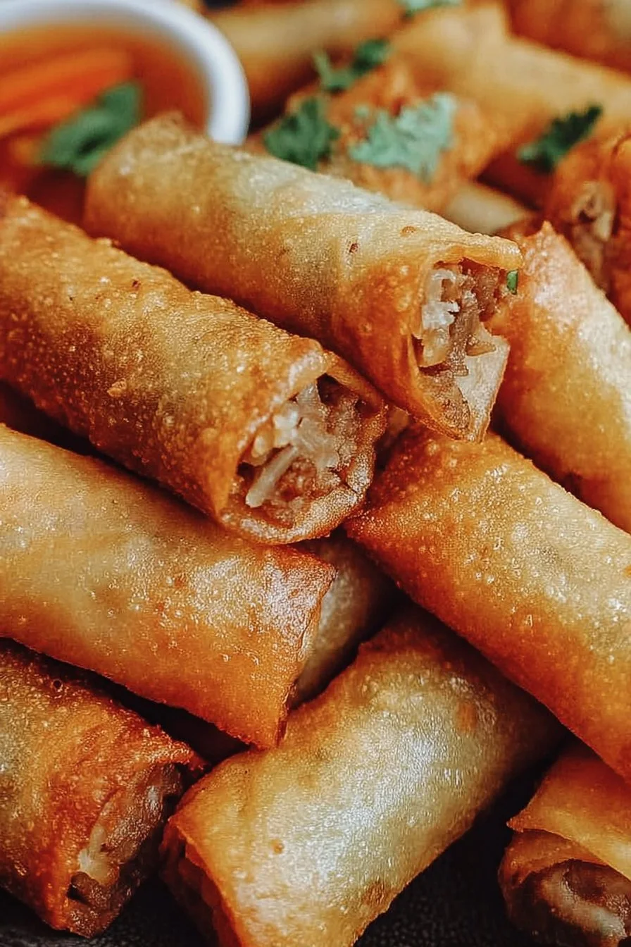 Plate of crispy, golden Crunchy Lumpia ready to be enjoyed