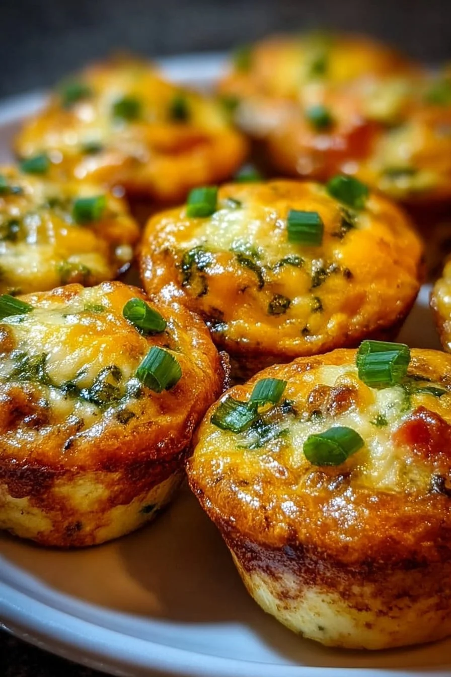 Homemade egg bites served on a plate with fresh herbs.