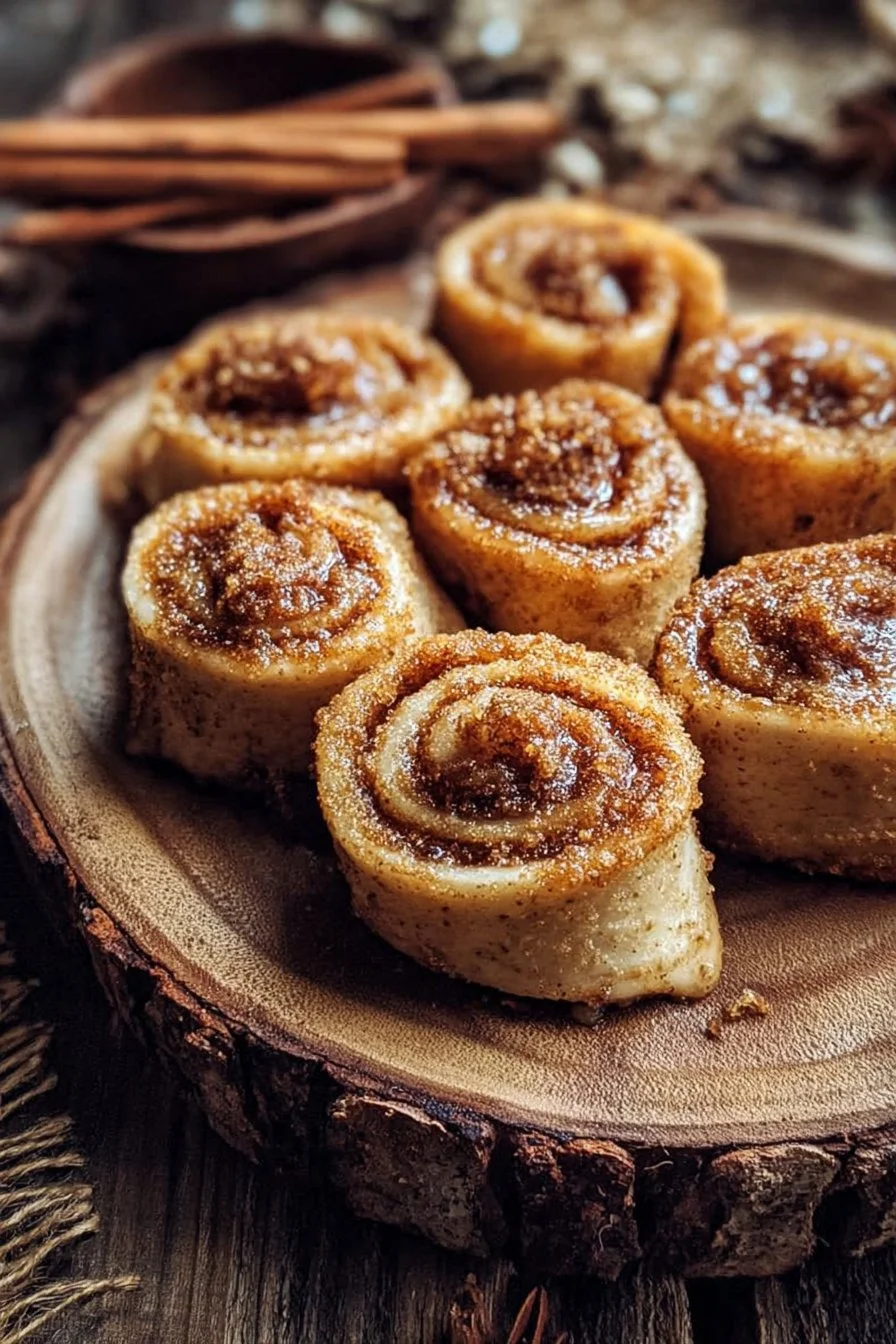 Guilt-free crispy keto cinnamon cream cheese roll ups on a plate