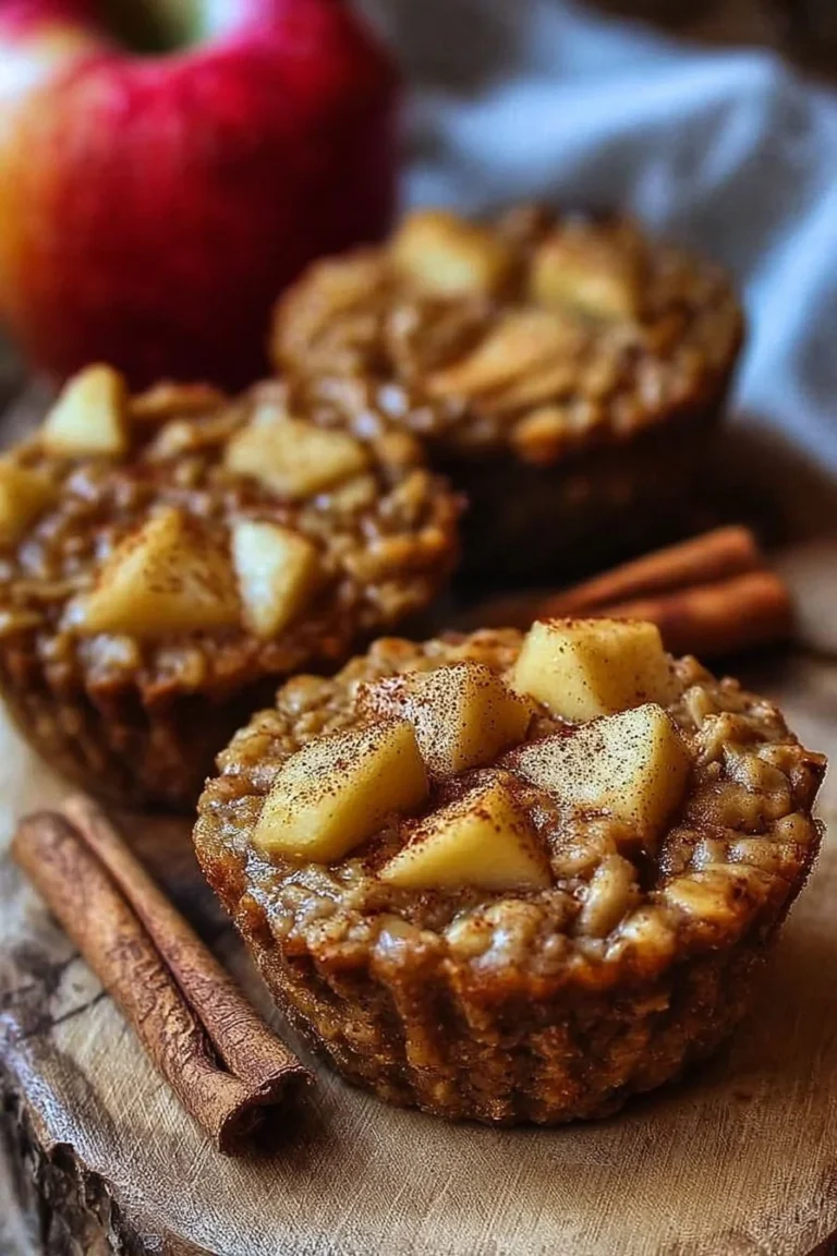 Healthy baked apple cinnamon oatmeal cups in a lined muffin tray