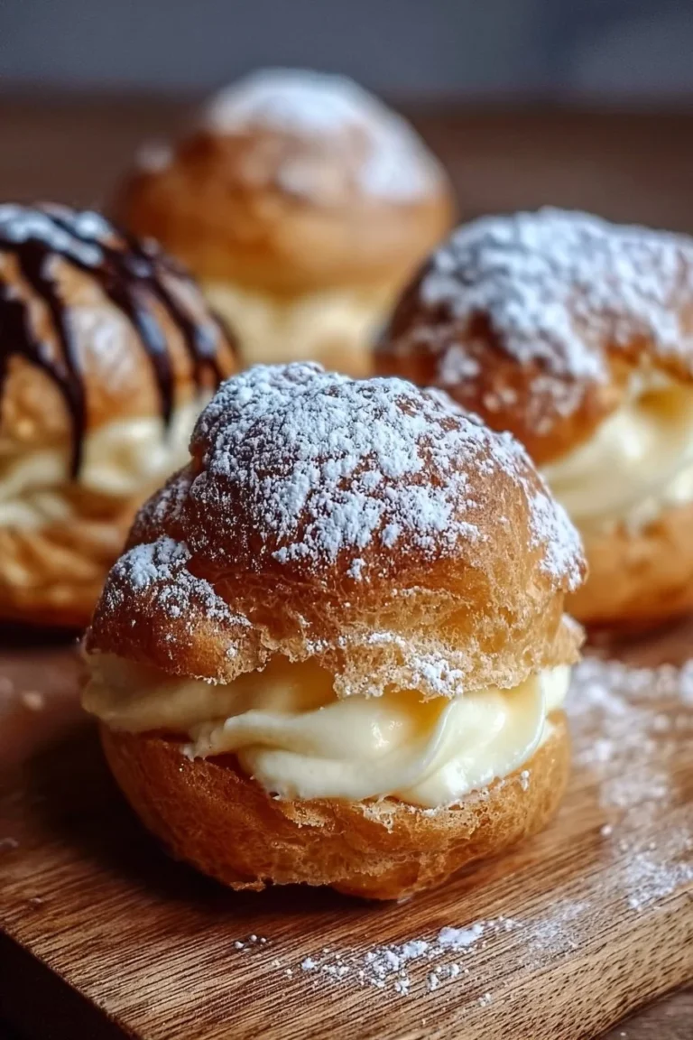 Italian cream puffs filled with rich cream and dusted with powdered sugar