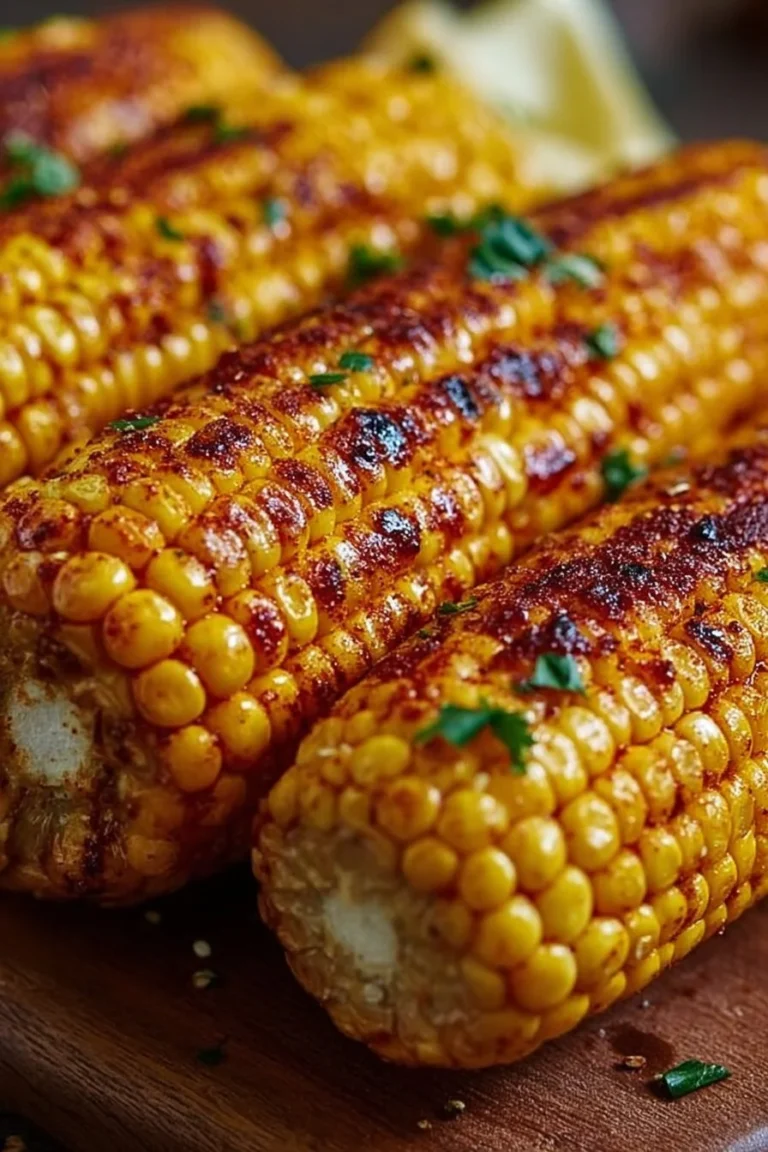 Smoked paprika garlic butter corn on the cob served on a wooden platter