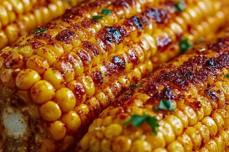 Smoked paprika garlic butter corn on the cob served on a wooden platter