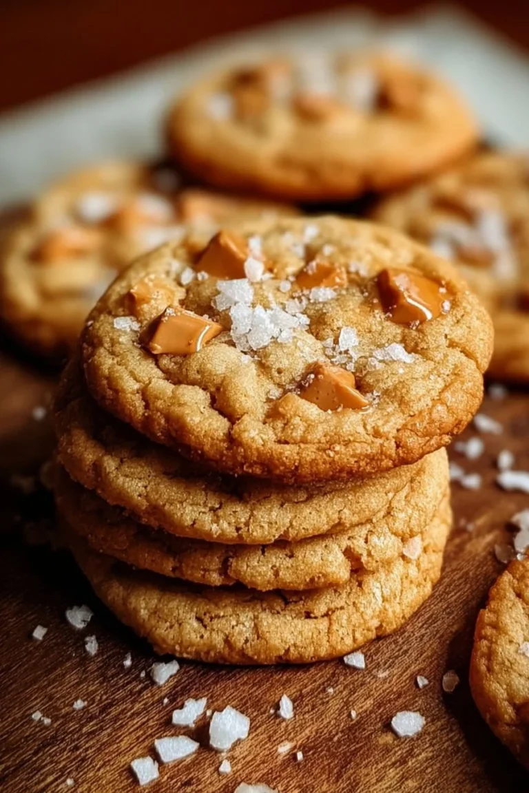 Freshly baked salted butterscotch cookies on a cooling rack