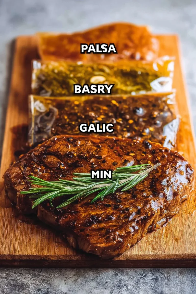 A selection of steak marinades in glass bowls ready for grilling.