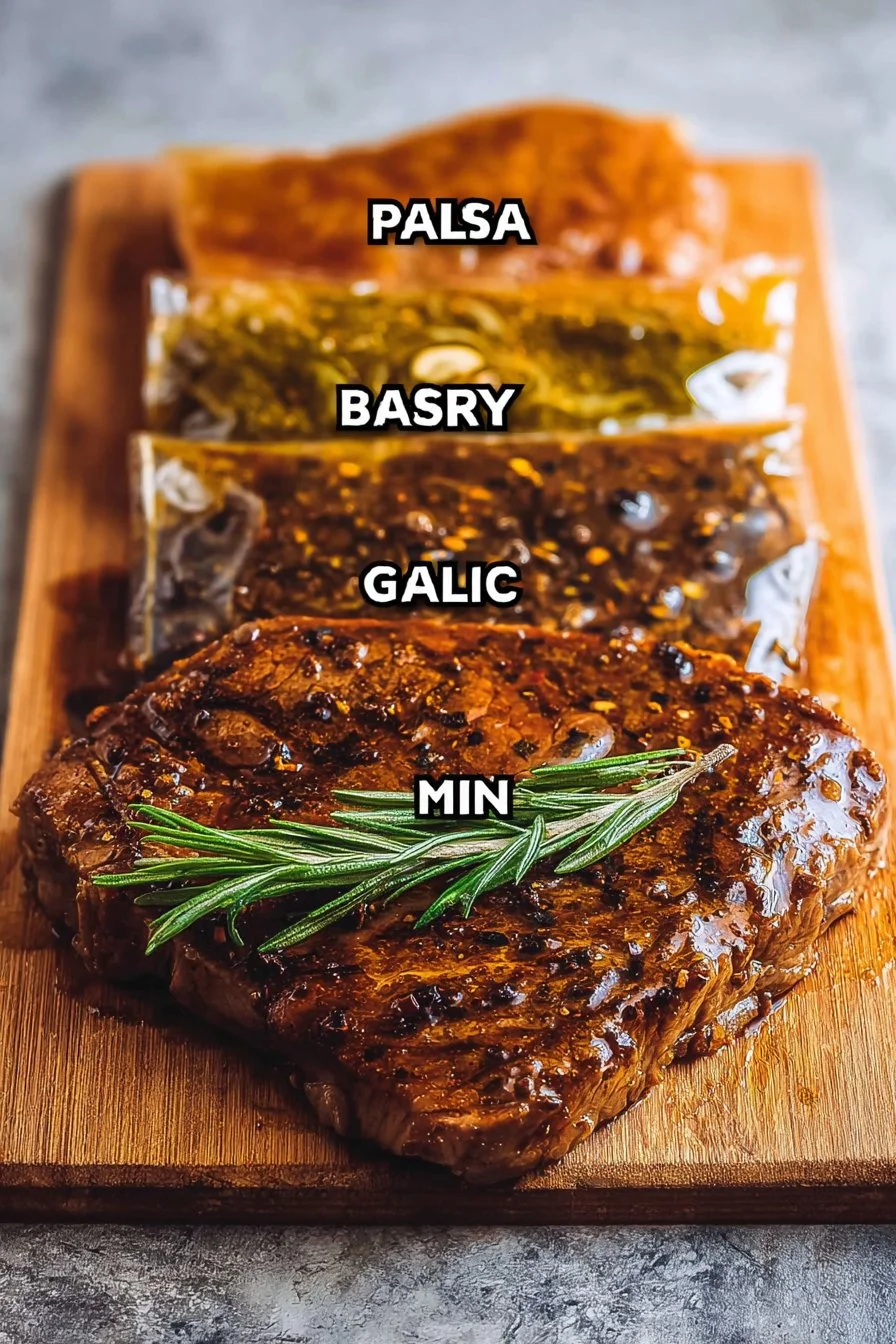 A selection of steak marinades in glass bowls ready for grilling.