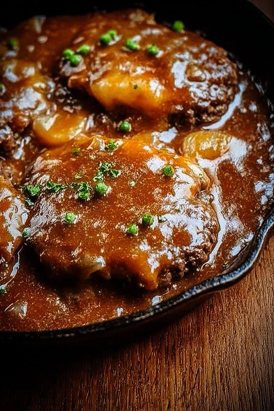 Delicious Amish Hamburger Steak Bake served with sides