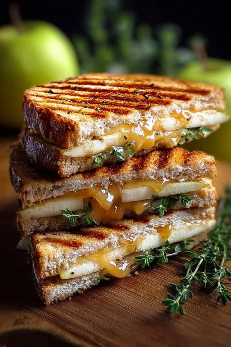 Apple Cheddar Turkey Panini with melted cheese and apple slices on grilled bread