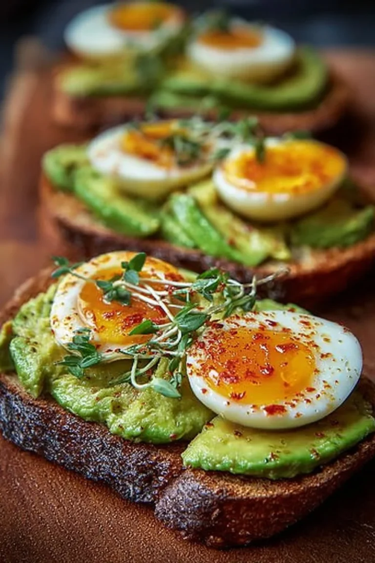 Healthy avocado delight toast topped with fresh ingredients for breakfast.