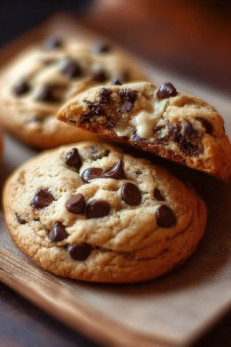 Cheesecake stuffed chocolate chip cookies on a plate