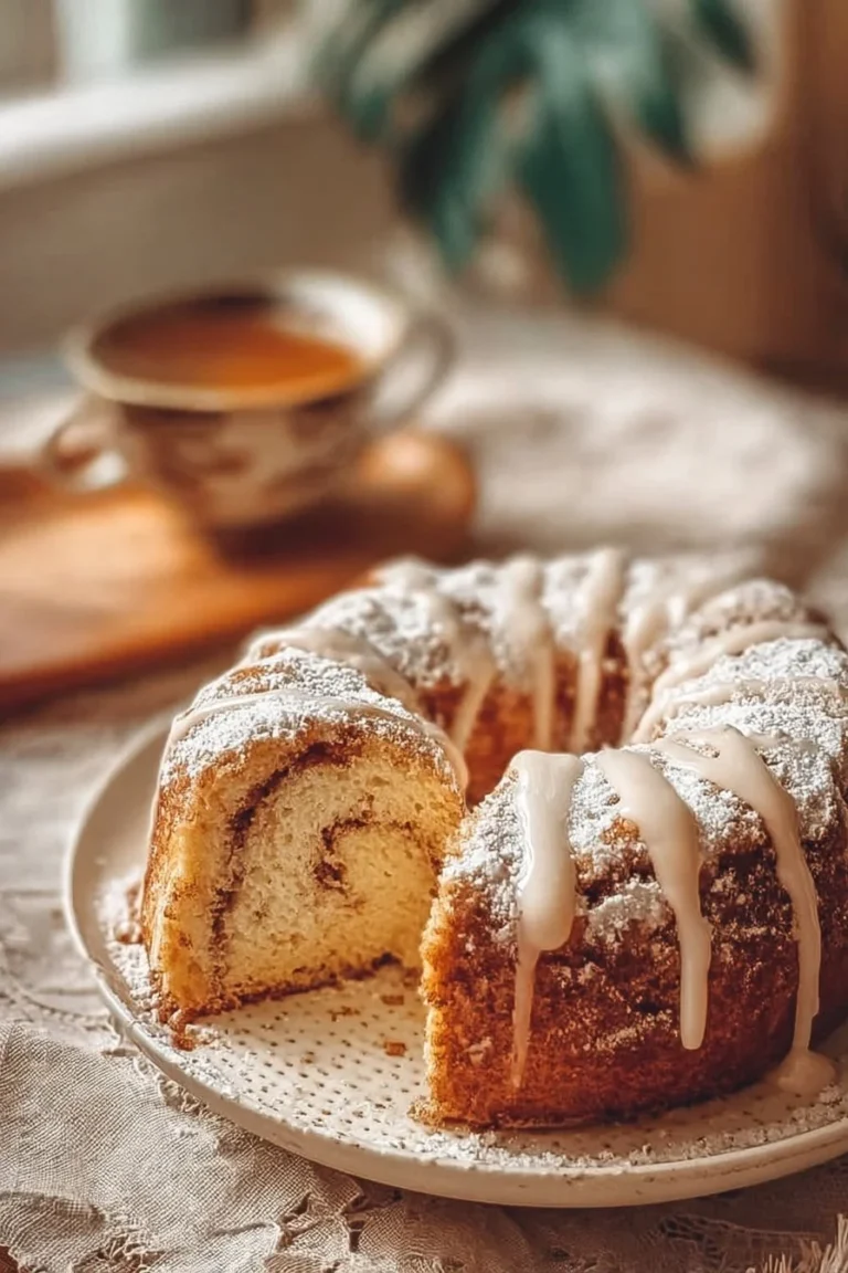 Delicious Cinnamon Bliss Roll Cake with swirls of cinnamon and icing