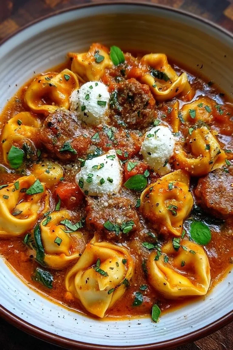 Slow-cooked tortellini with sausage in a rich, flavorful sauce