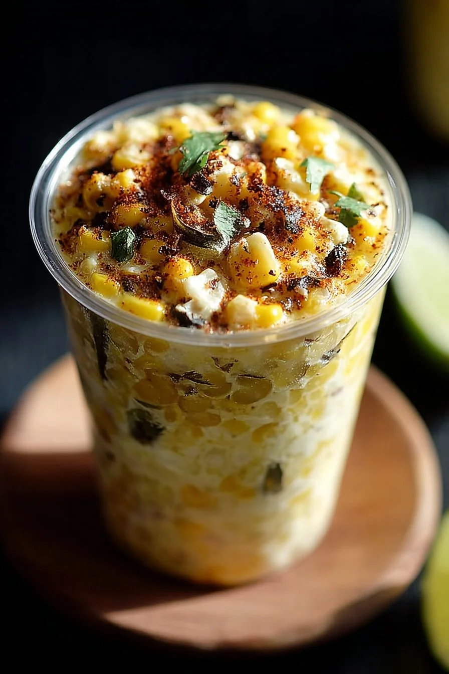 Delicious corn in a cup served with toppings and spices