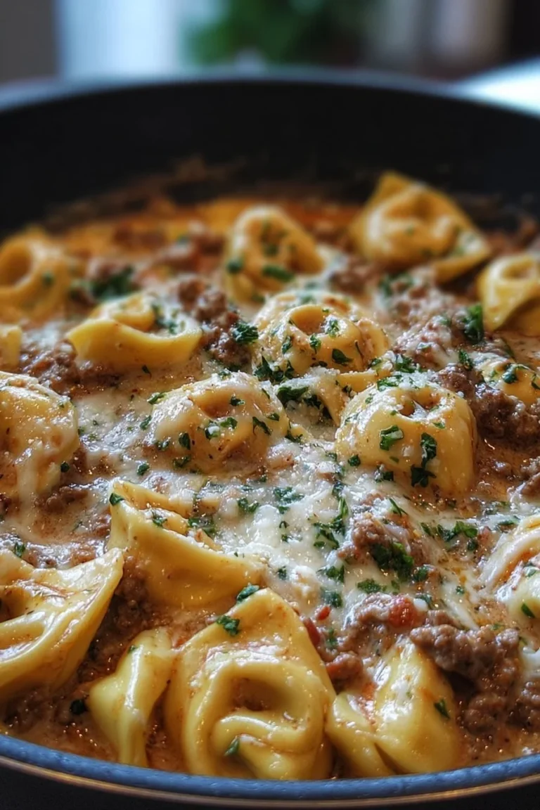 Creamy beef and parmesan tortellini for a cozy family dinner