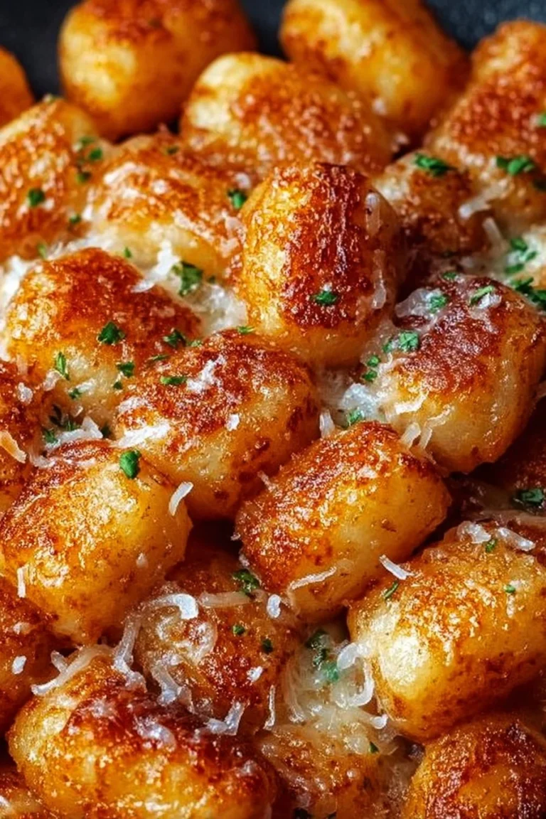 Crispy air fryer gnocchi served on a plate with herbs and sauce