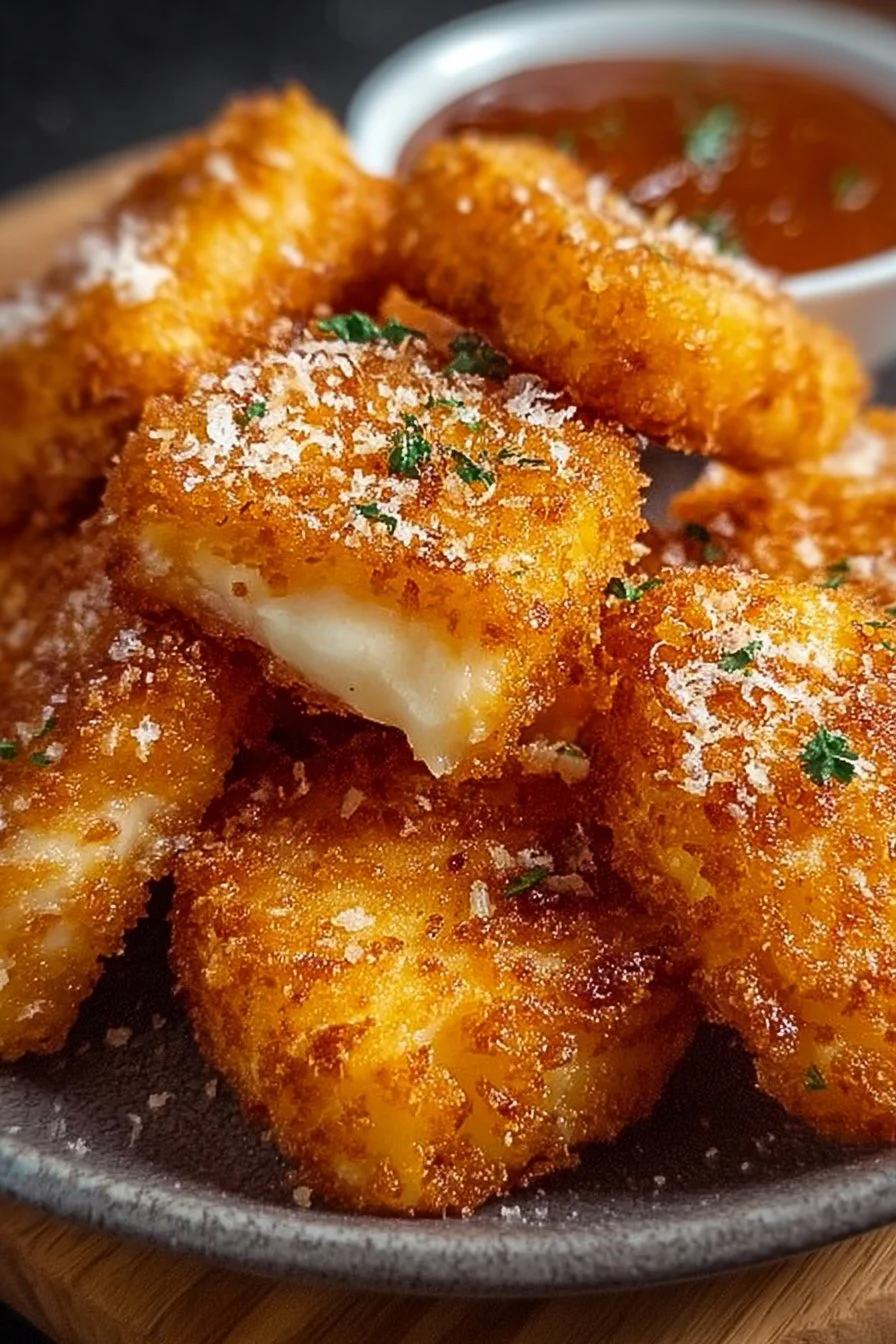 Crispy fried cheese bites ready for dipping
