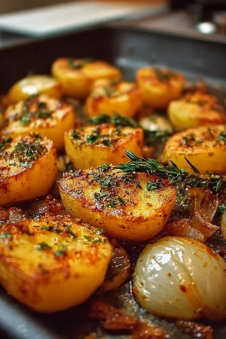 Crispy oven-fried potatoes and onions served in a bowl