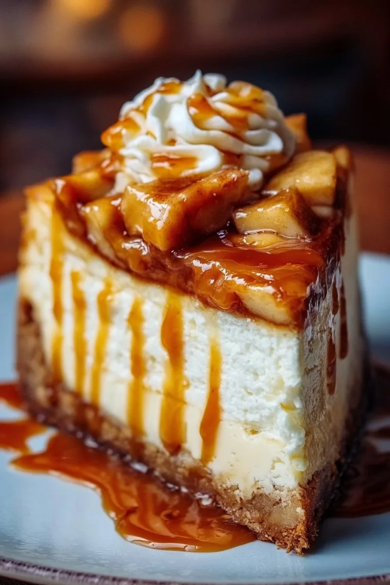 Decadent salted caramel apple pie cheesecake slice