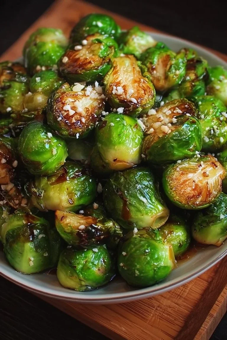 Serving of delicious balsamic glazed Brussels sprouts on a plate