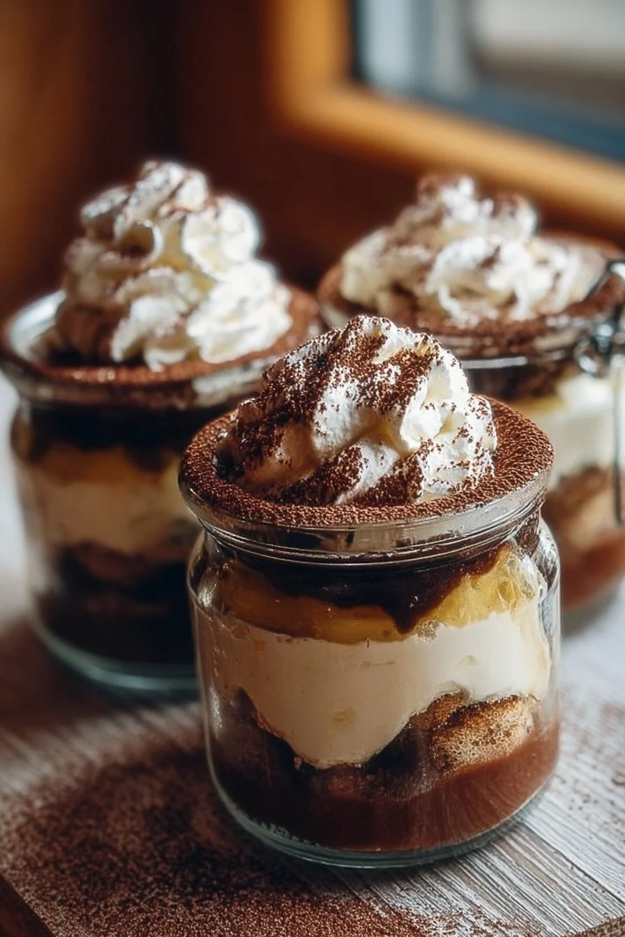 Delicious tiramisu jars filled with creamy mascarpone and coffee flavors