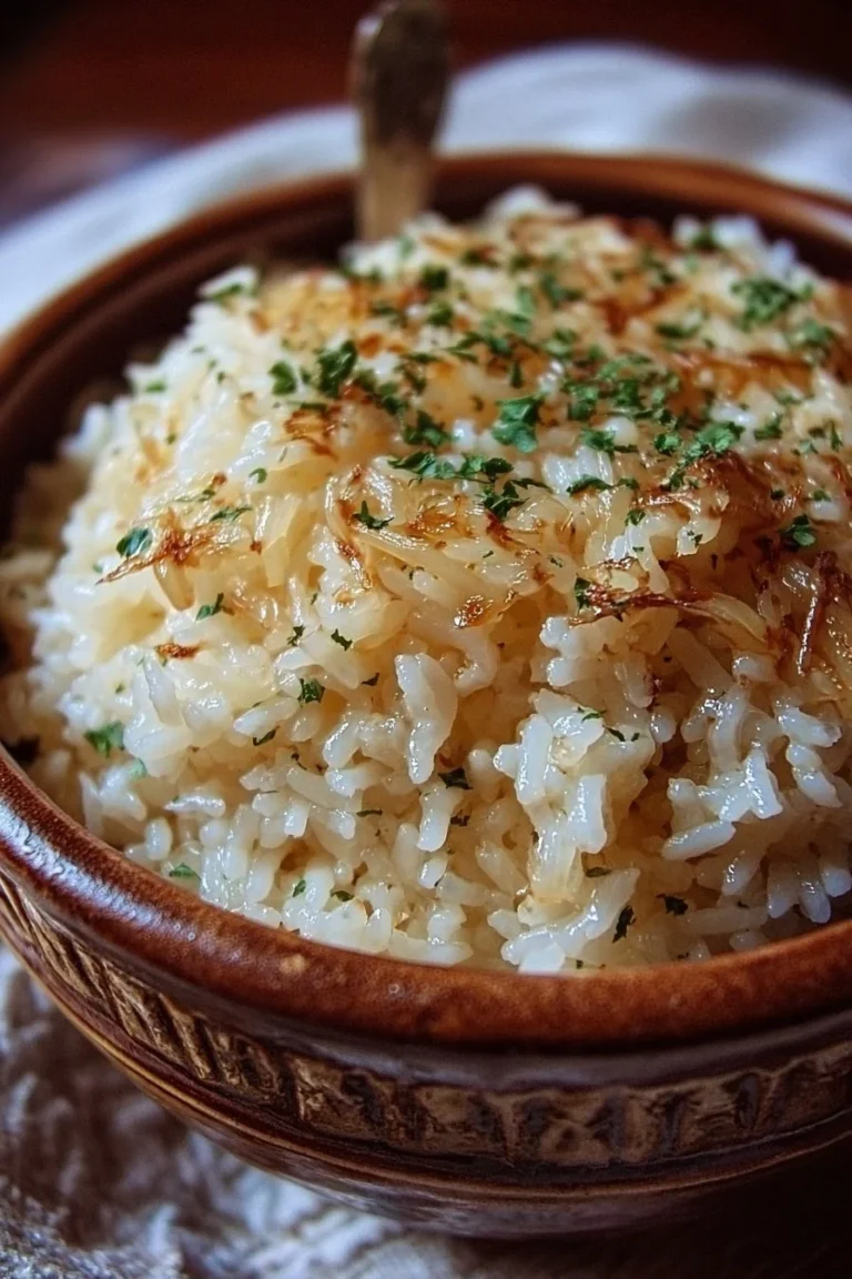 Delicious bowl of French onion butter rice, a comforting dish.