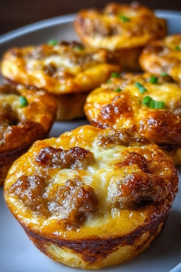 Savory sausage, cheddar and onion egg muffins ready for a healthy breakfast.