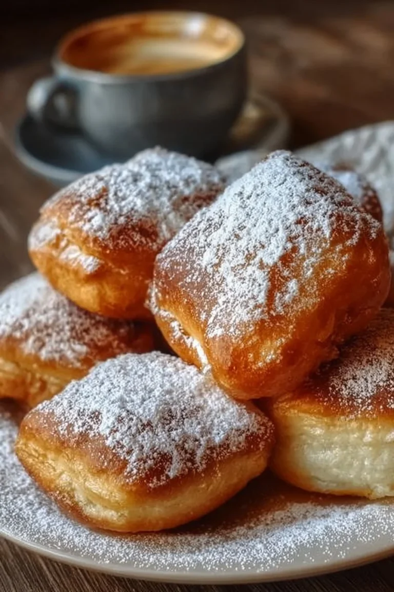 Delicious vanilla french beignets dusted with powdered sugar on a plate