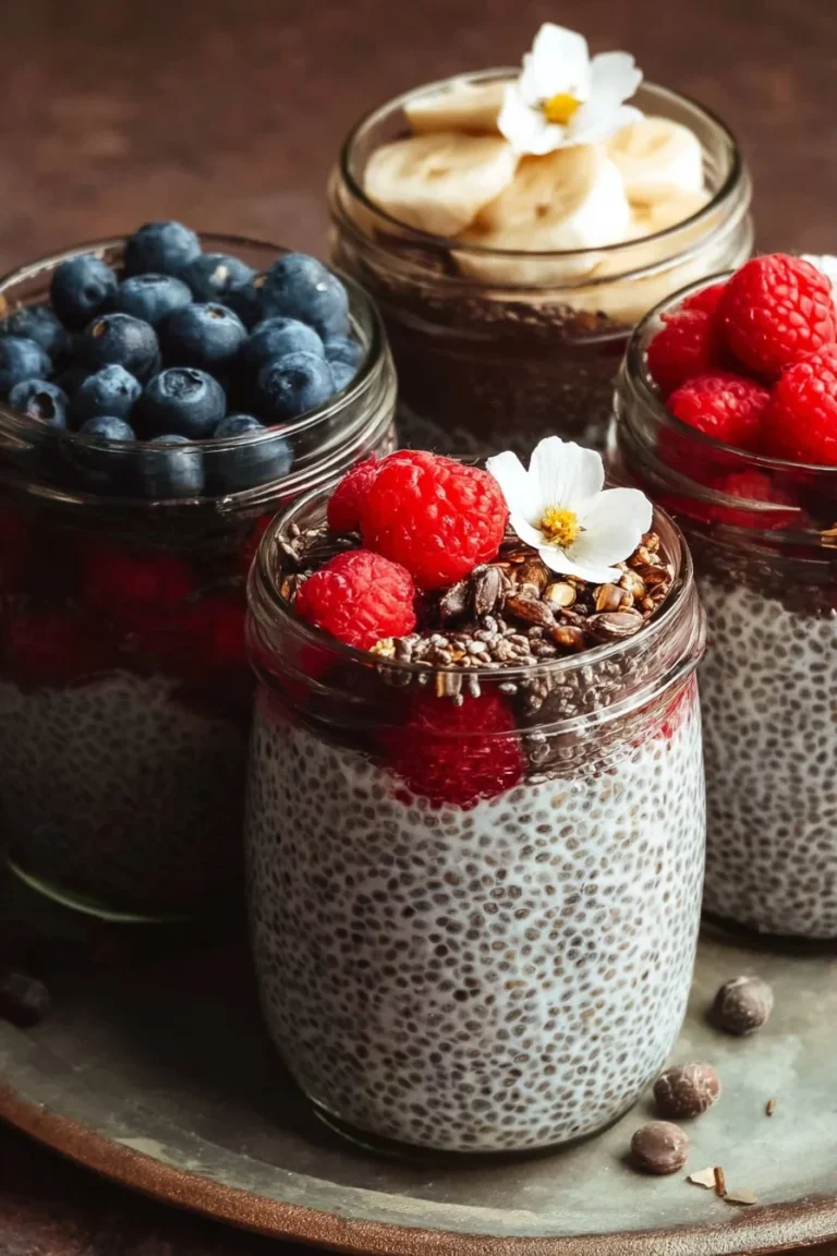 Bowl of easy chia pudding topped with fresh fruits and nuts