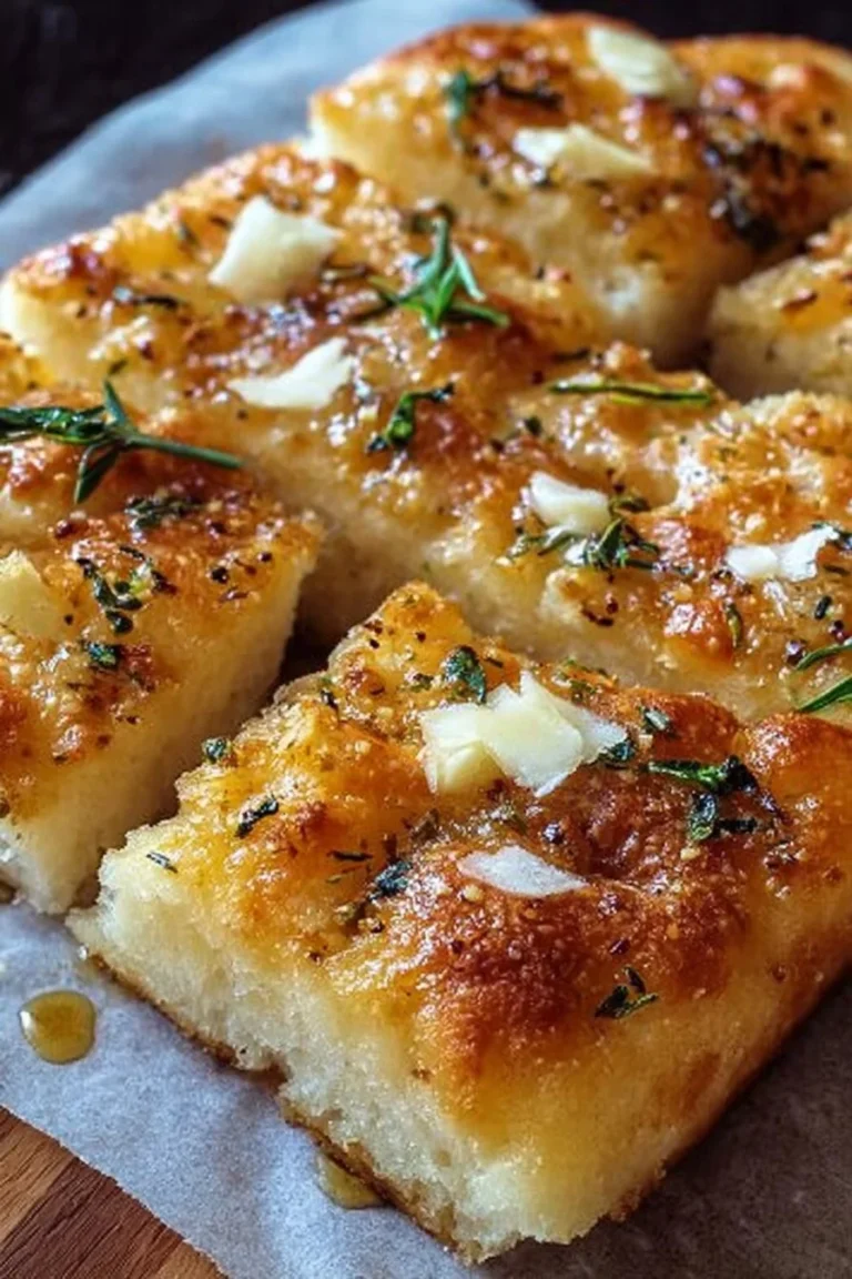 Homemade easy garlic parmesan focaccia bread with herbs and garlic