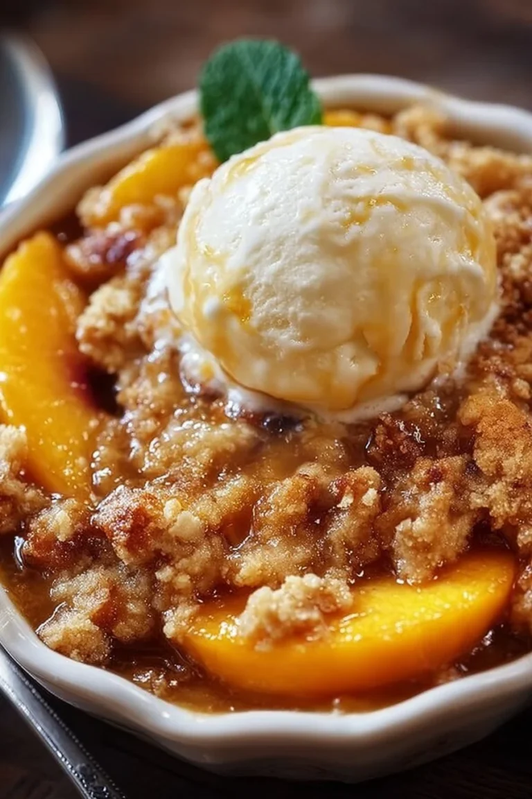 Easy Heavenly Peach Cobbler Dump Cake loaded with fresh peaches and a golden topping