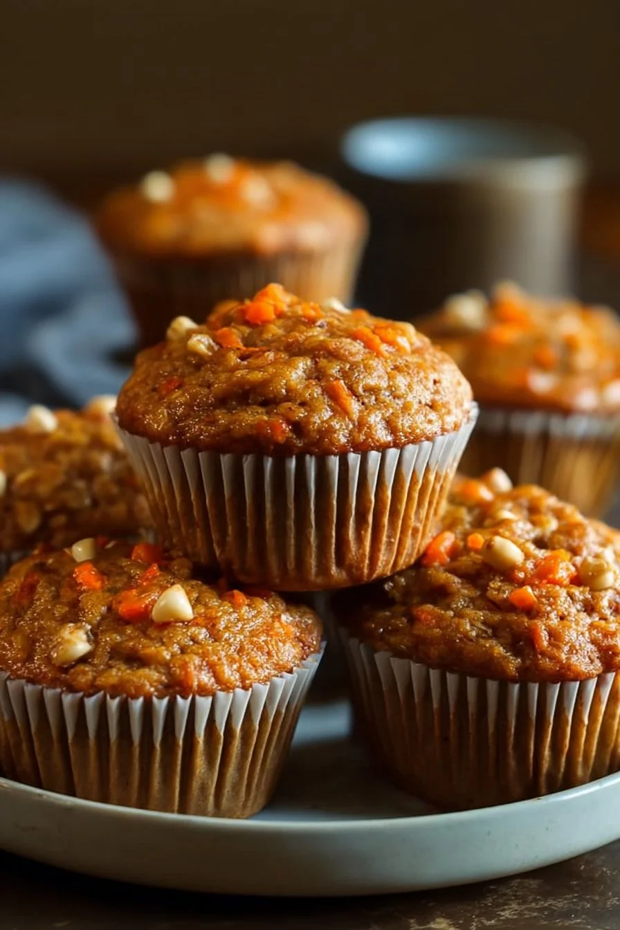 Delicious carrot oatmeal muffins baked in a rustic style for healthy breakfasts