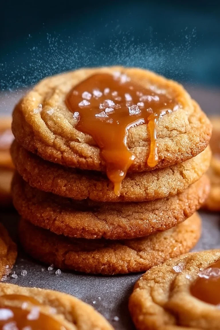 Freshly baked easy salted caramel cookies on a plate.