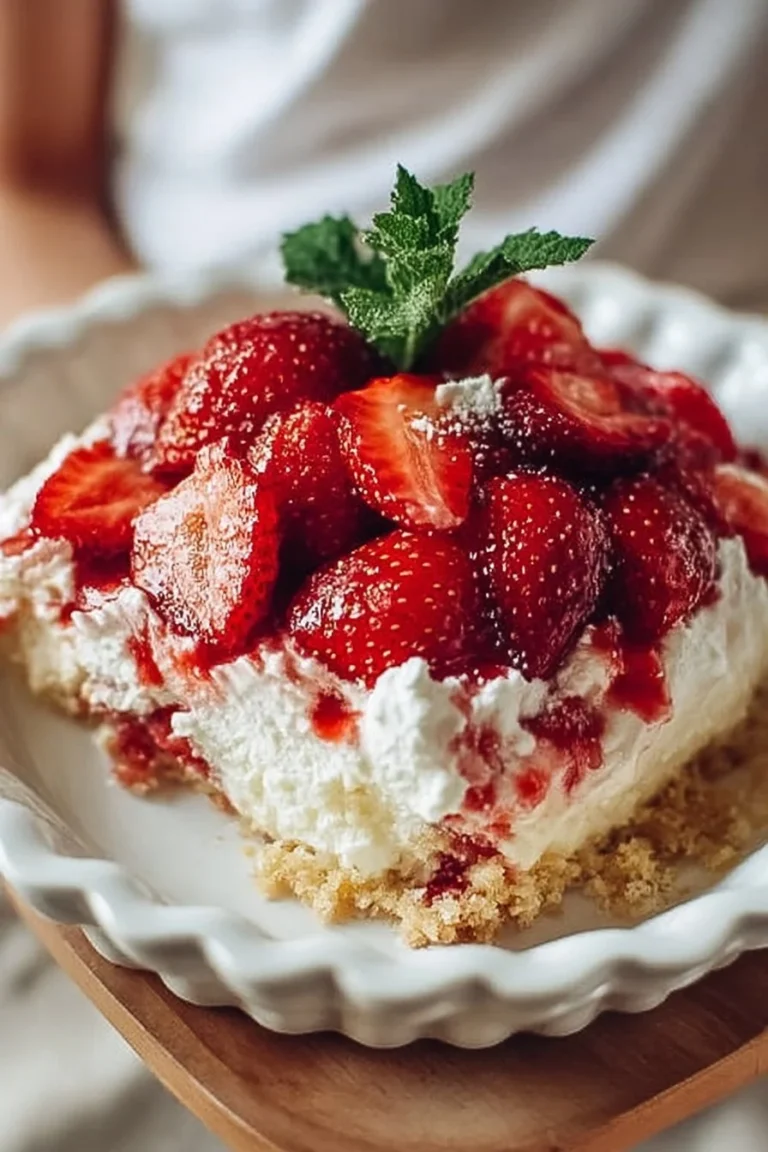 Delicious easy strawberry cheesecake dump cake served on a plate