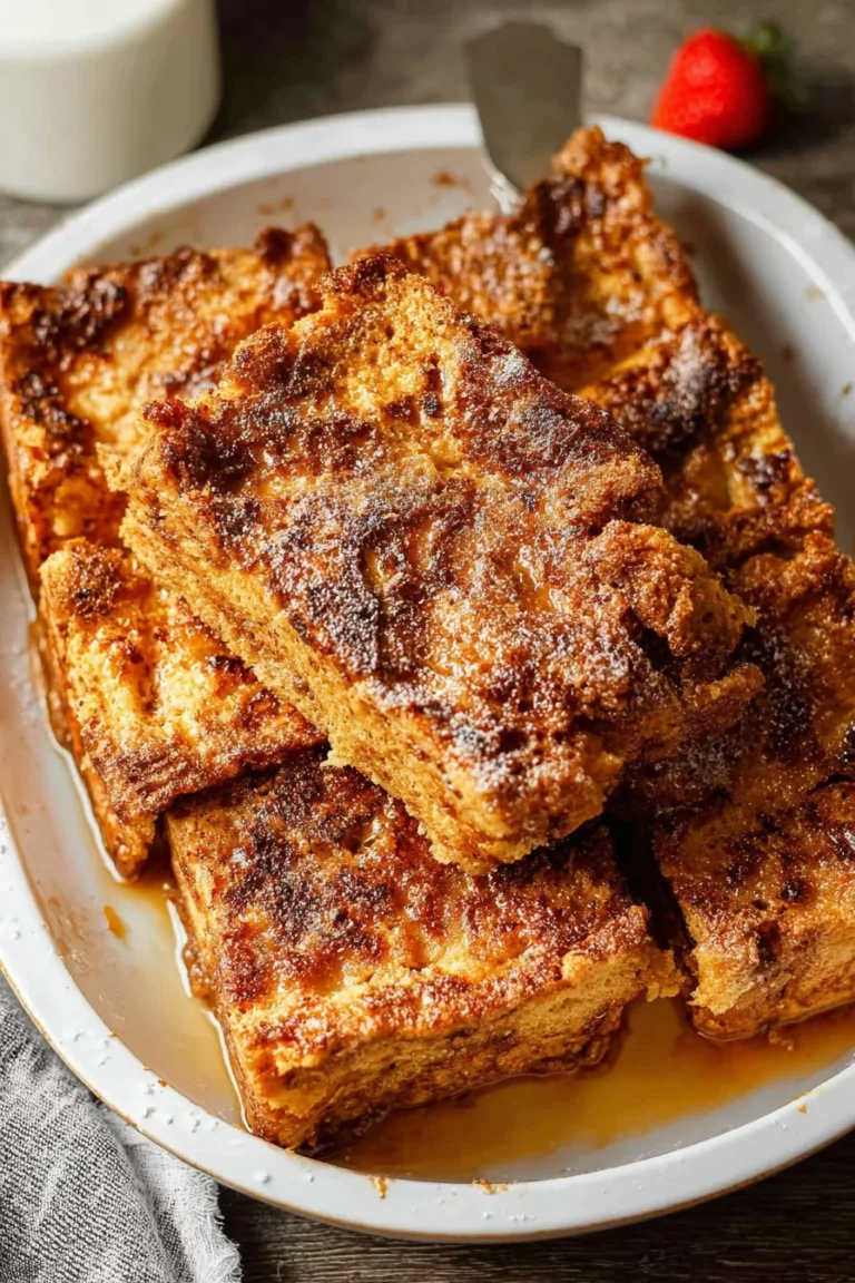 Delicious French Toast Bake topped with fresh berries and syrup