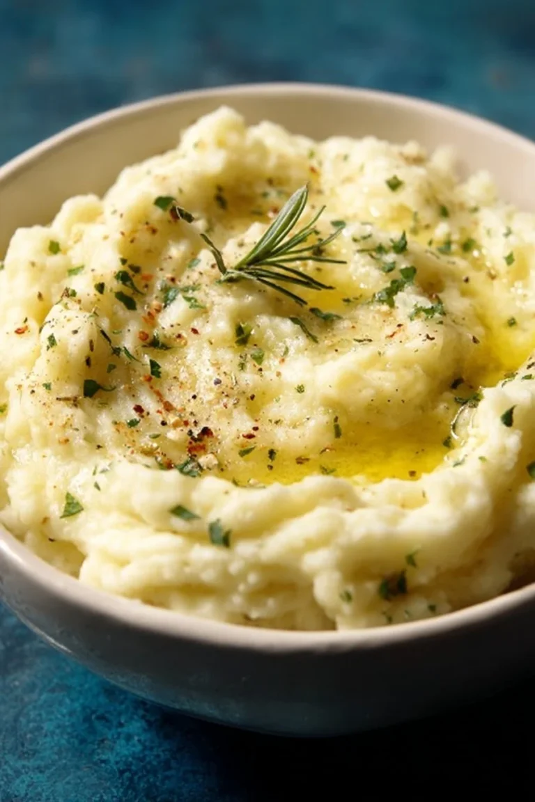 Creamy garlic parmesan mashed potatoes served in a bowl